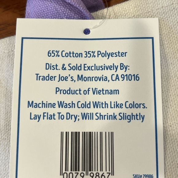 TRADER JOE'S Lavender Mini Canvas Tote - Picture 2 of 2